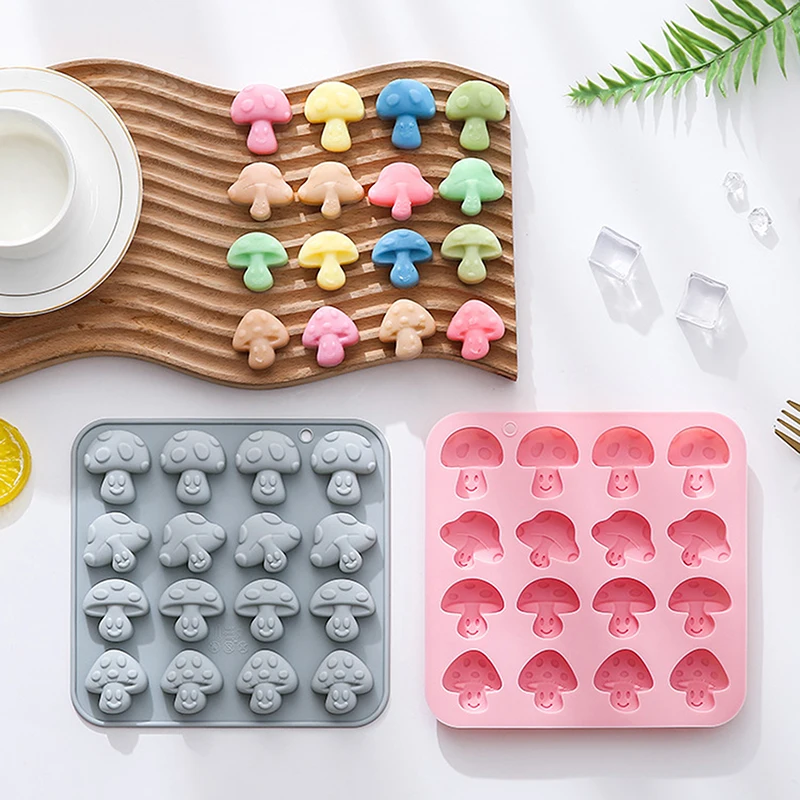 2PCS Mushroom Silicone Mold,16 Cavity Cute Mushroom Chocolate Molds, 3D Mushroom Candy Ice Gummy Fondant Mold