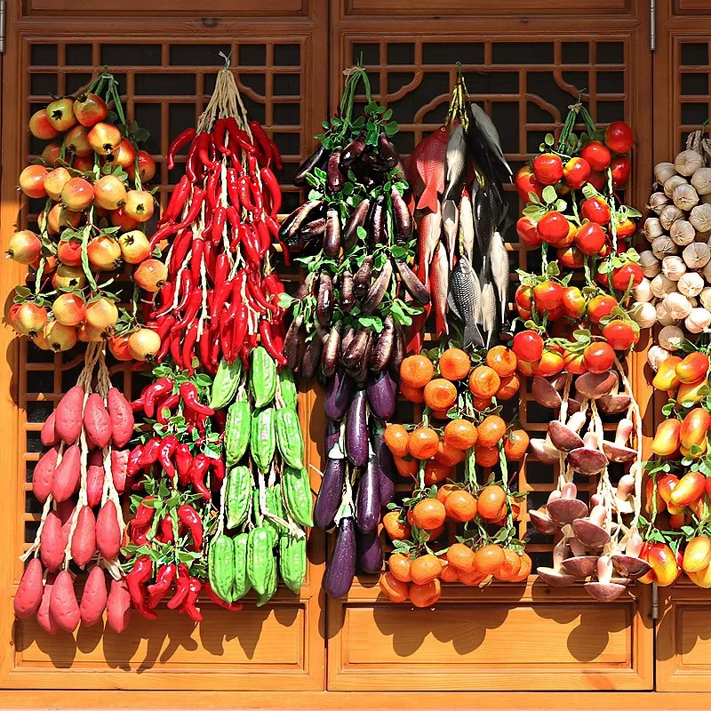 

Decorative props, fake fruit skewers, simulated garlic, fruits, vegetables, hanging skewers, festive atmosphere decoration