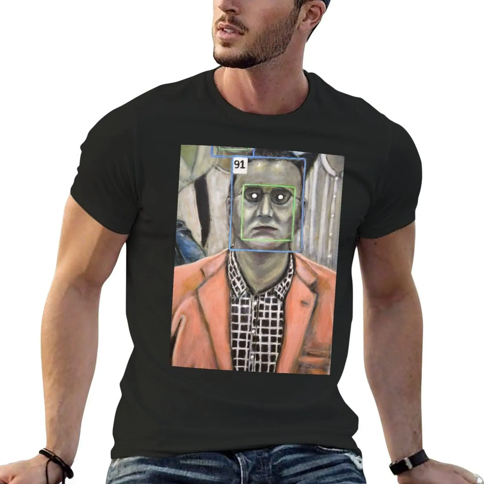 Original ID Facial Recognition Surreal Painting T-Shirt man clothes anime customs vintage black t-shirts for men