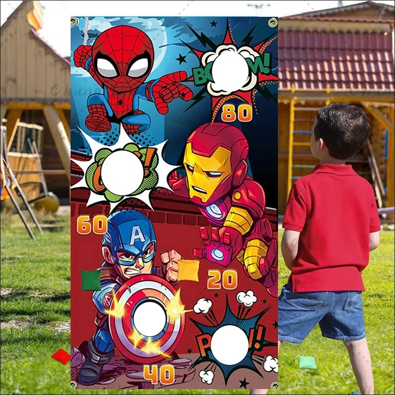 Heroes Avengers Games Banner With 1 Bean Bags Boys Girls Birthday Party Backdrop Photo Background for Fun Outdoor Yard Game