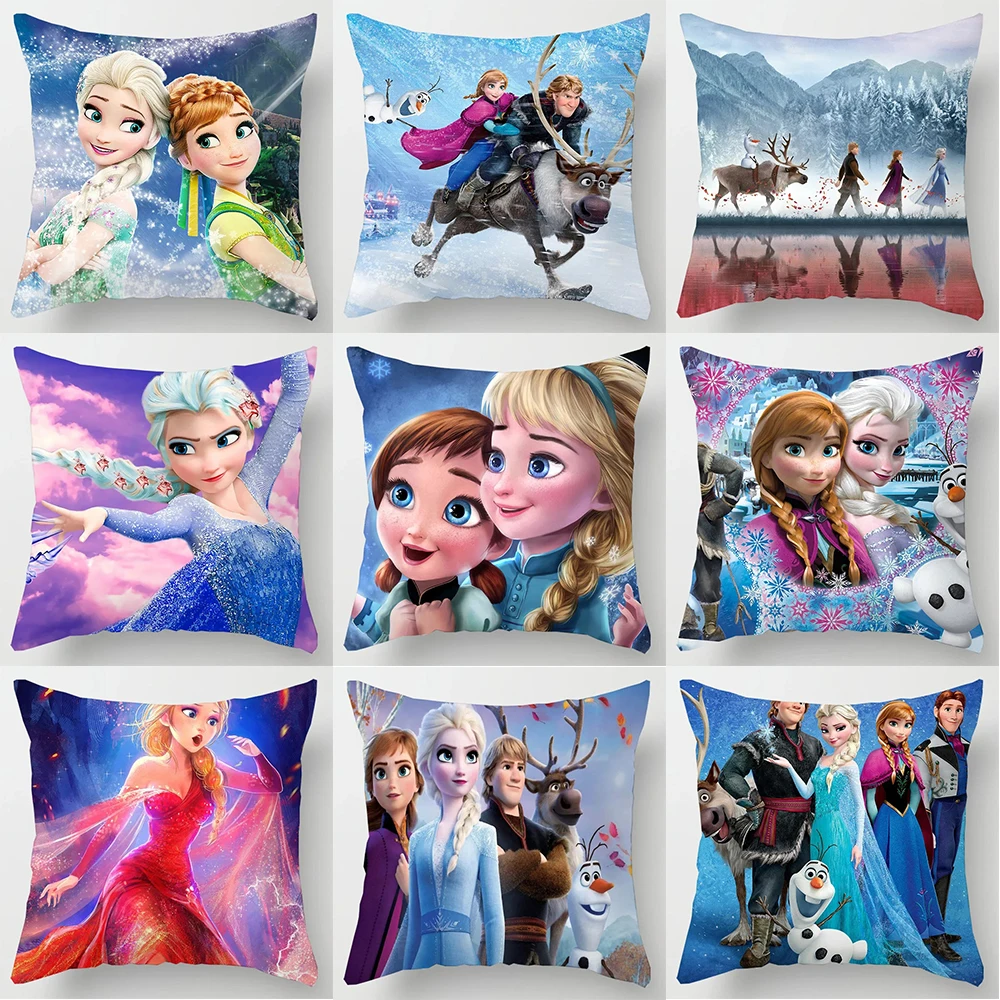 Disney Frozen Princess Cushion Cover Cartoon Character Elsa Anna Princess Pillow Cover Home Living Room Sofa Room Decoration