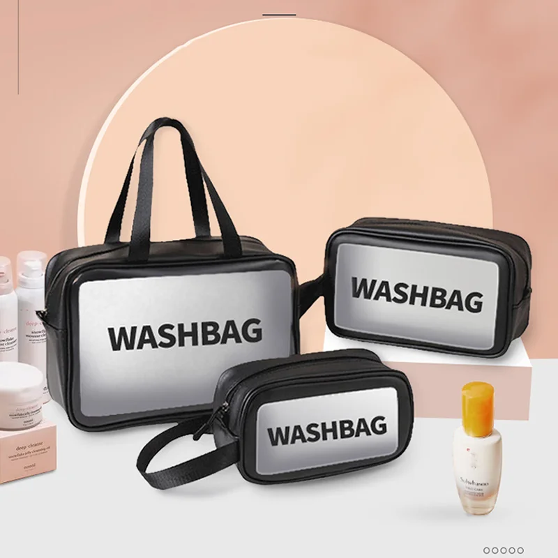 1pc Black Transparent Portable Women Travel Wash Bag Waterproof Makeup Storage Pouch Large Capacity Cosmetic Organizer