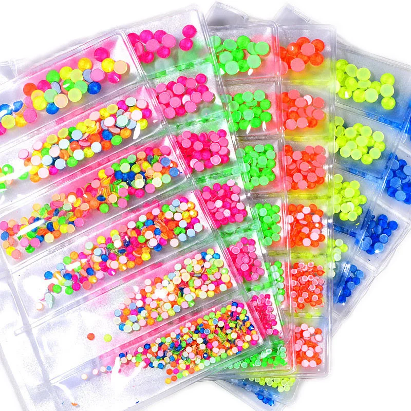 Neon Fluorescent Flat Bottom Size Mixed DIY Jewelry Nail Round Sticking Diamond Phone Case Clothing Accessories