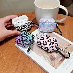 Laser leopard Print Shockproof Protective Glossy HD Hard PC Earphone Cover Case For AirPods 1 2 3 4 Pro Pro2 with Metal Hook