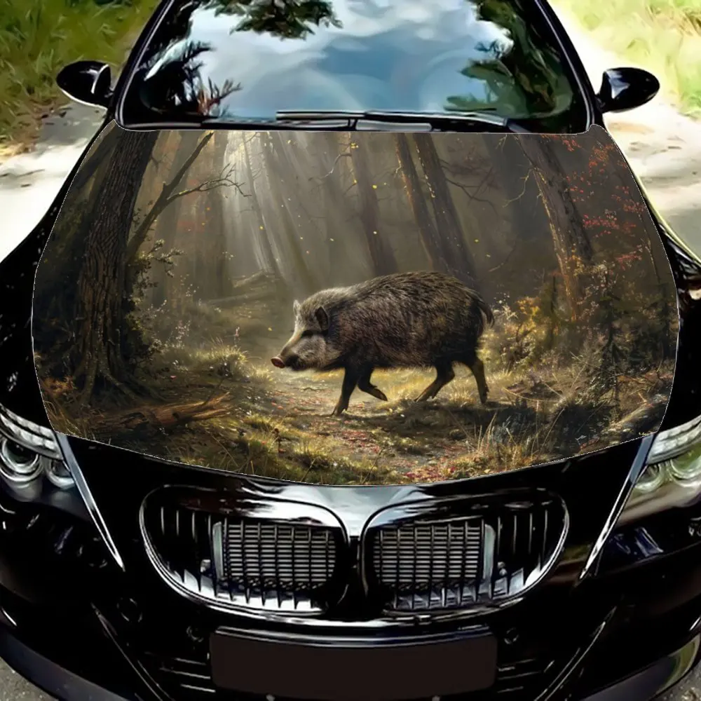 Primitive Tribes Animal Wild Boar Car Hood Wrap Color Vinyl Sticker Truck Graphic Bonnet Auto Accessories Decoration Decal Gift