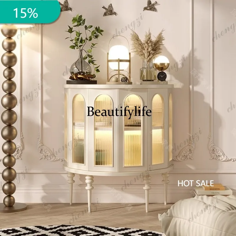 X173 French retro entrance cabinet light luxury living room solid wood home decoration locker with sensor light
