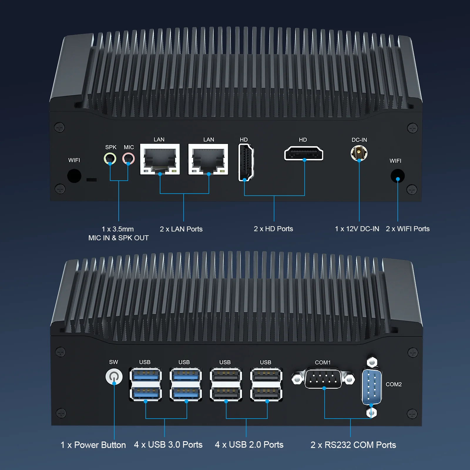 Hystou คอมพิวเตอร์ขนาดเล็กอุตสาหกรรม fanless Windows 11 8พอร์ต USB i5-7300U สองช่อง DDR4คอมพิวเตอร์ที่ทันสมัย