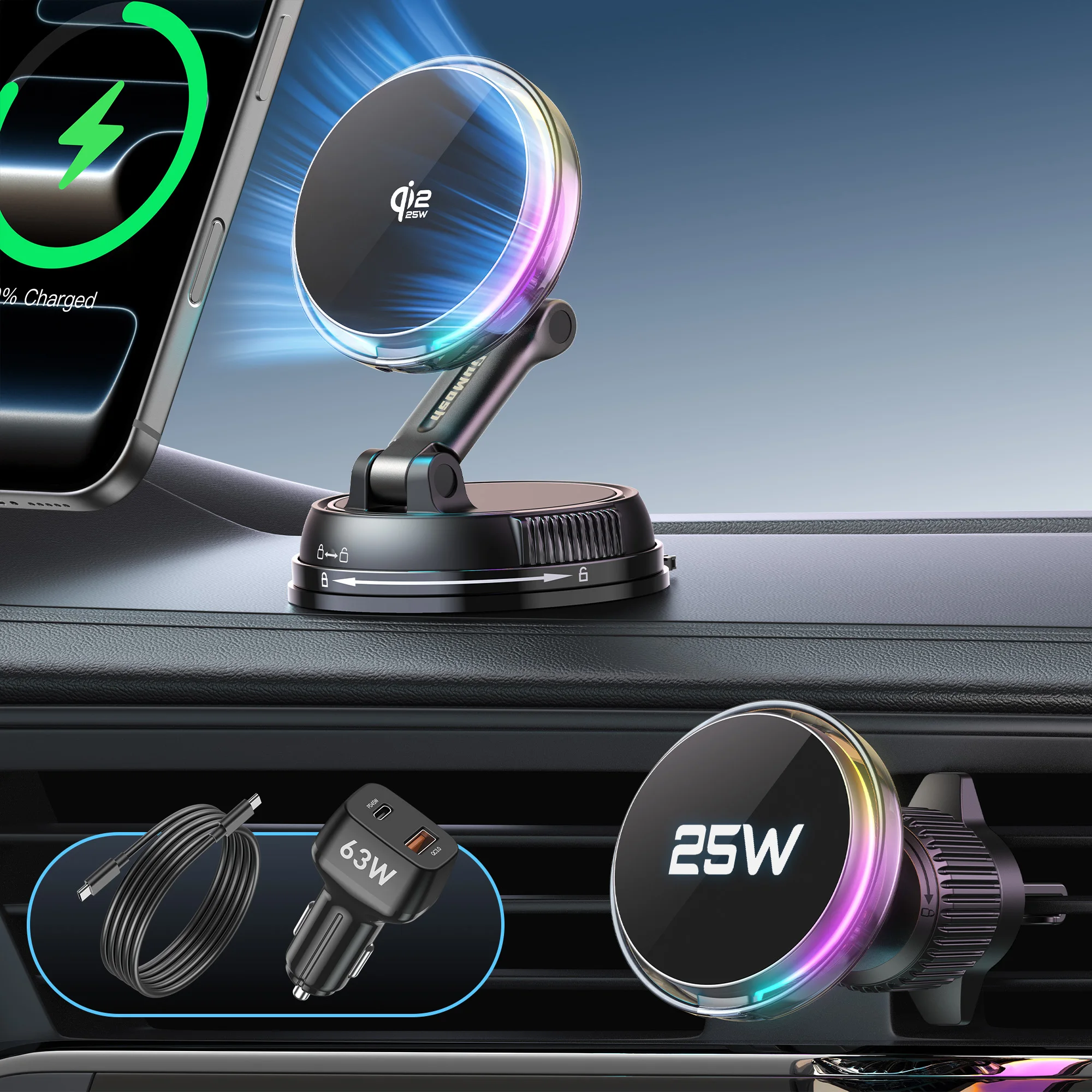 qi2-25w-cooling-rgb-magnetic-wireless-car-charger-63w-car-charger-vacuum-suction-for-magsafe-iphone-17-16-pro-max-phone-holder