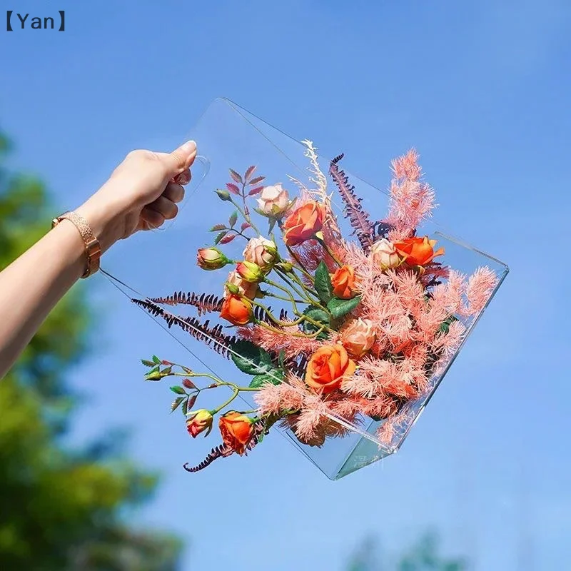 أكياس زهور شفافة مزهرية محمولة سلة زهور أكريليك تشكيلة زهور راقية مزهرية زخرفية حديثة شفافة