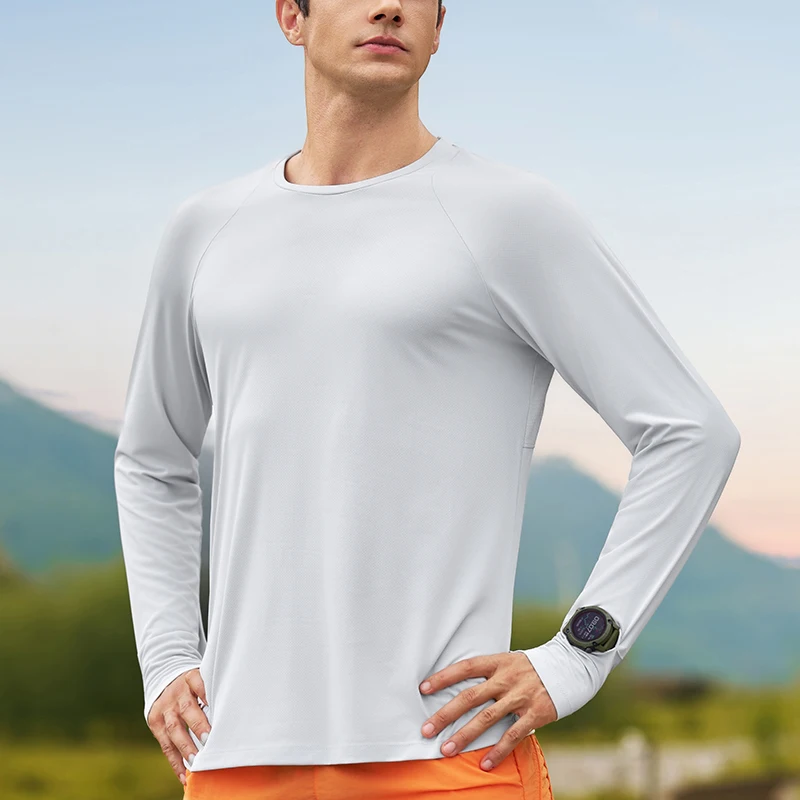Men's Running Shirts Breathable Long Sleeve Workout Sport Cycling Hiking Tops T Shirt with Thumb Hole Anti-Static Cuff Elastic