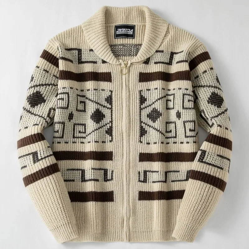 Men's Clothing, American Zip-up Cardigan Sweater, Retro Outdoor Knitted Sweater