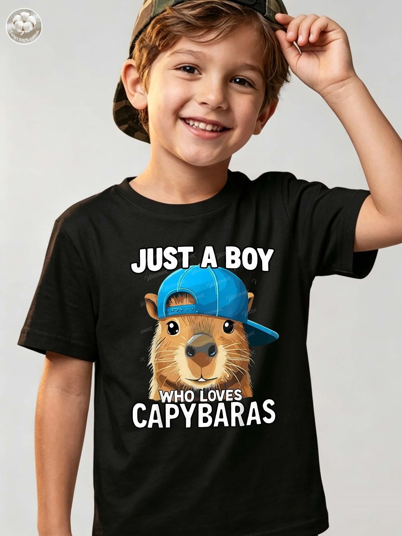 Cool Capybara With Blue Cap Quote Graphic T Shirt Boys Girls Lovely Short Sleeve Tee Family Matching Kids Casual Cotton Tops