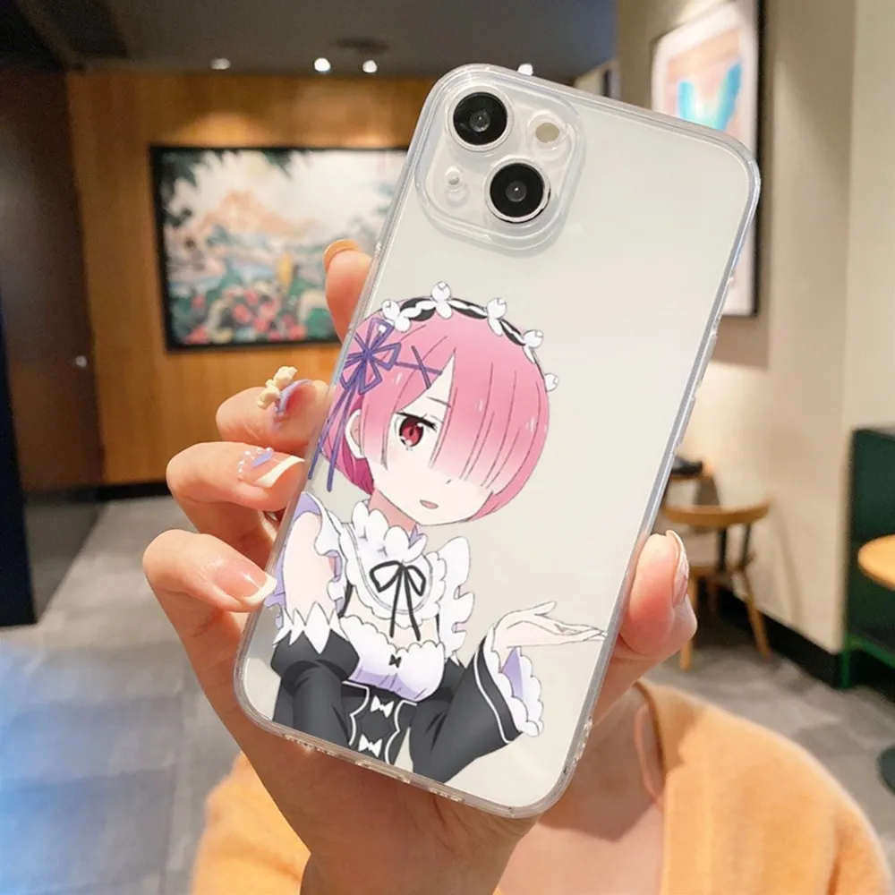 R-ReZero R-Ram R-Rem Anime Phone Case For Iphone 16 15 11 13 14 Pro Max 7 8 Plus X Xr Xs Max 16pro 12mini Transparent Cover