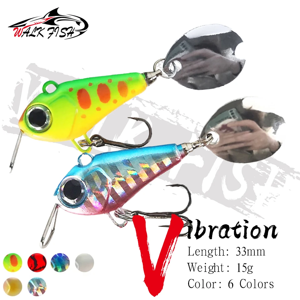 WALK FISH 1 Stück 15g 3,3cm Vibrations-Angelköder Kleiner Stern Rotierender Pailletten-Mikroobjekt-Bohne Zyklon-Crankbait Kunstköder