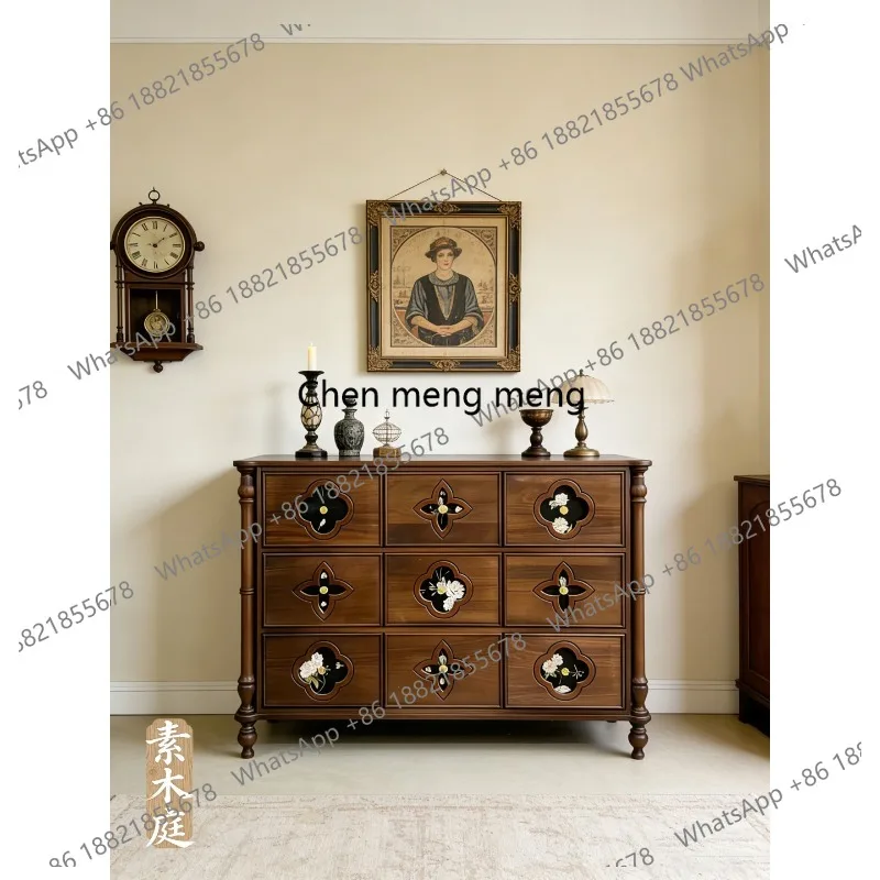 

New Chinese-style North American black walnut chest cabinet, antique modern minimalist storage cabinet, living room solid wood