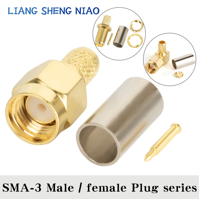 10PCS SMA Male Plug Female Jack /RP RF Coax Connector Crimp For RG58 LMR200 SYV50-3 Cable Straight Goldplated Adapter