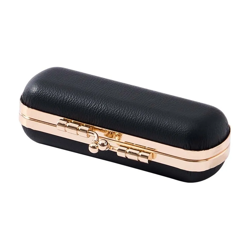 Kiss Lock Clasp Mini Ring Box Gold Metallic Trim Faux Leather Outer Earring Studs Organizer Sturdy Hardware Frame