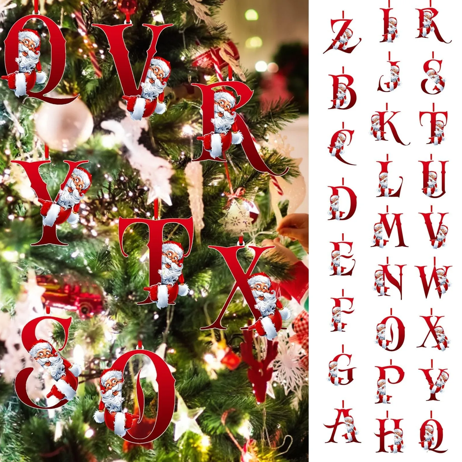 26 Letter Santa Claus Pendants Thin Acrylic 26 English Letter Modern Home Ornament New Alphabet Design For Xmas Tree Decoration