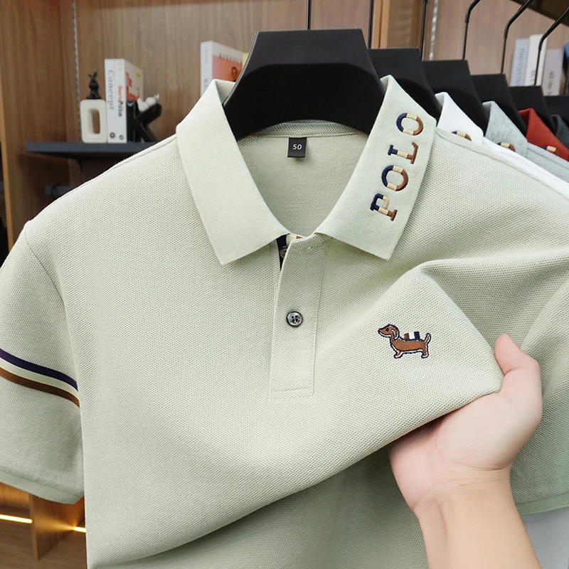 Designer brand 100% cotton short sleeve polo shirt men luxury cartoon puppy letter embroidery Korean style youth fashion T-shirt