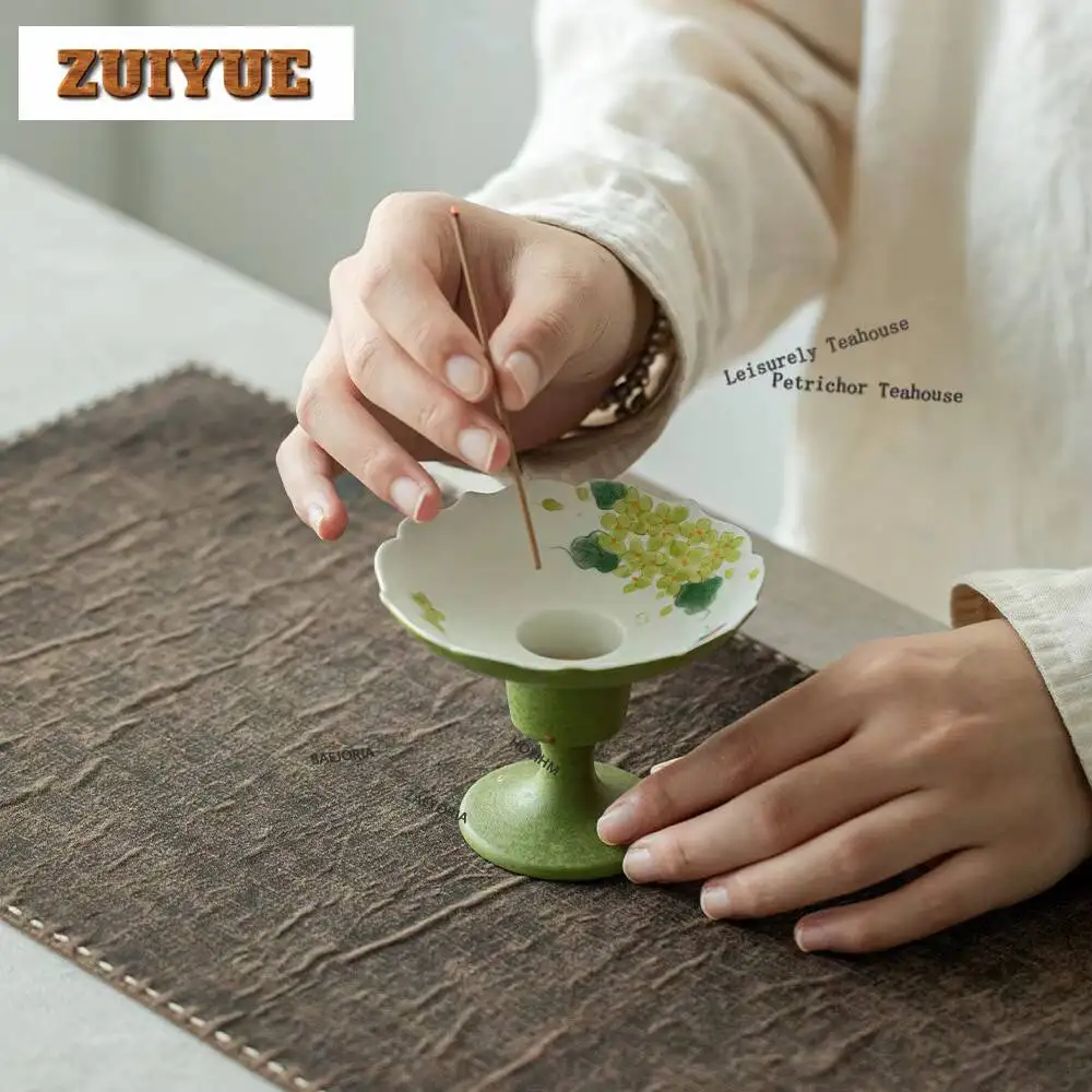 Hand-painted Green Hydrangea Incense Holder Water Fountain Decoration Incense Burners Aromatherapy Censer Cafes Ornaments