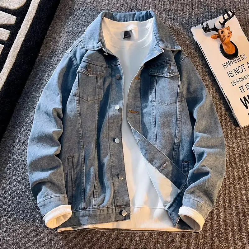 

Свободная повседневная джинсовая куртка Long Sve для мужчин, осенний большой размер 300, простой топ с свободным воротником High Street Vibe