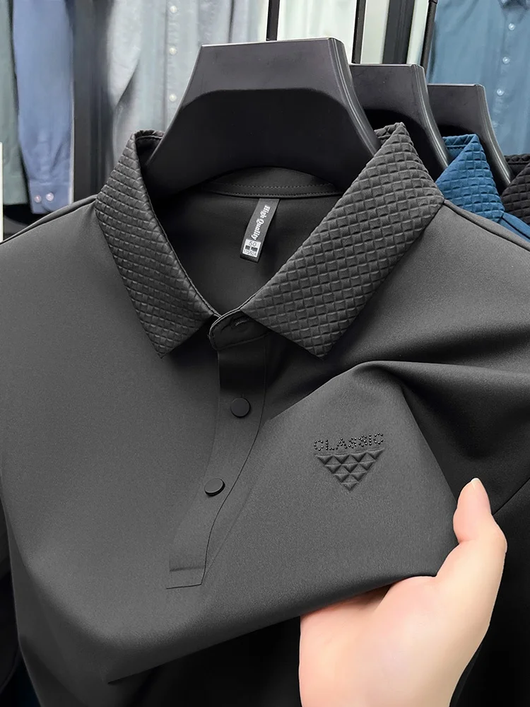 

Rn Long Sve irt Мужская повседневная футболка с отложным воротником Base irt среднего возраста Dad Sle Весна Осень Новый чистый цвет