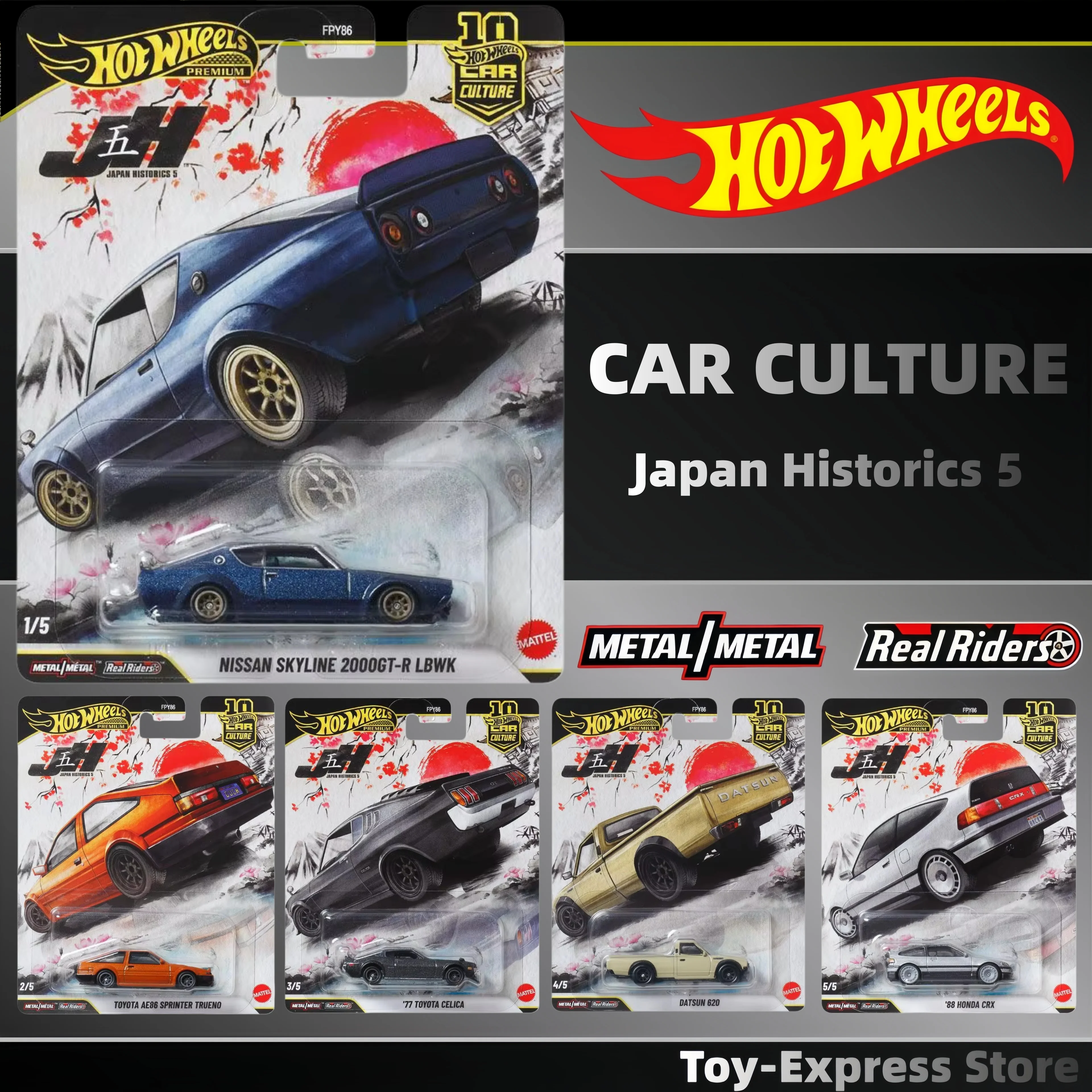 Hot Wheels Premium 2026 Car Culture Japan Historics 5 Nissan Toyota Datsun Honda 1:64 Car Model Hotwheels Children Kids Toys