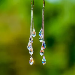 1Pair Stylish long earrings Crystal Drop tassel Drop earrings Simple Jewelry Earrings For Women Daily Accessory