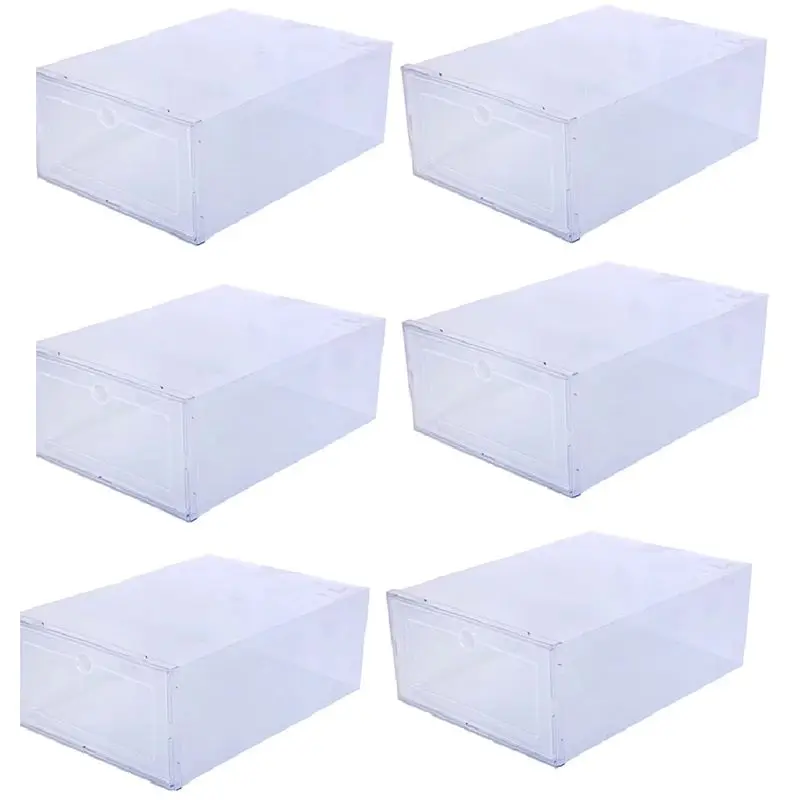 ABSJ-Transparent 6-Pack Shoe Boxes With Dust Protection, Thickened Material, Foldable And Stackable Design