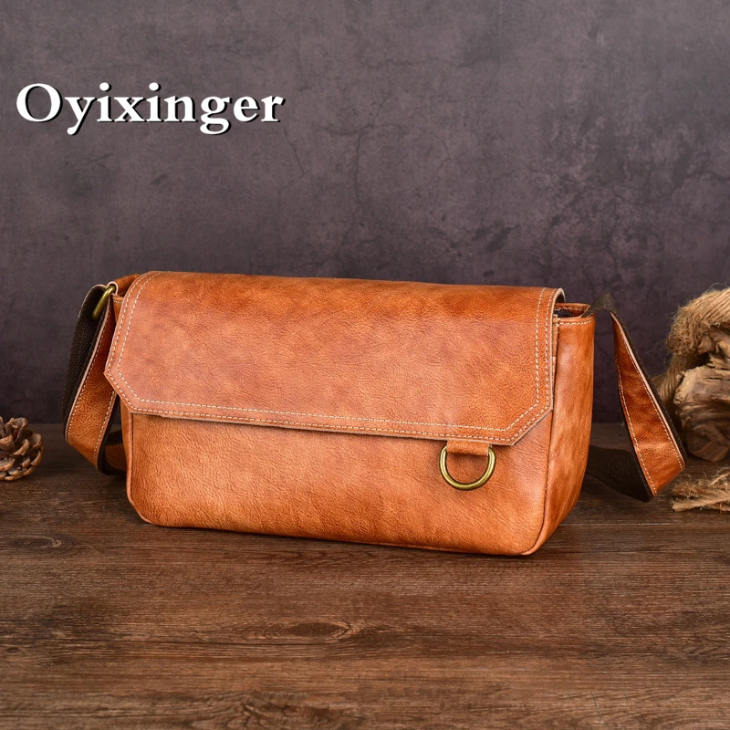 

OYIXINGER Vintage Cowhide Men's Shoulder Messenger Bag Versatile Fashion Casual Genuine Leather Bags Solid Color Crossbody Bag