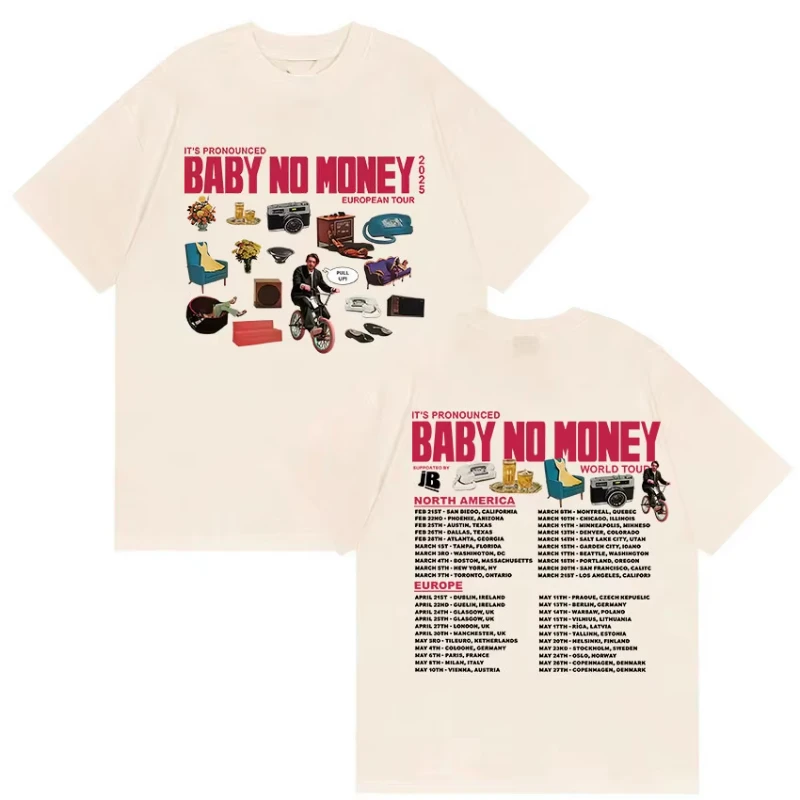 Rapper Bbno$ It's Pronounced Baby No Money World Tour 2025 T Shirts Men's Hip Hop Fashion Cotton Short Sleeve T-Shirt Streetwear