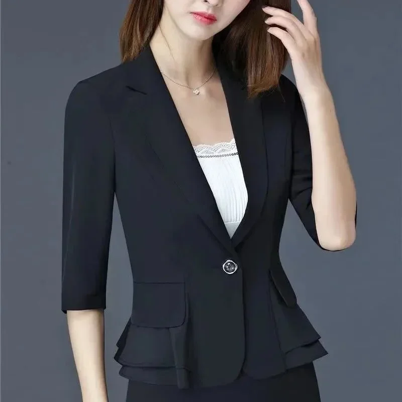 2025 New Design Sense Suit Summer White Sun Protection Coa Three-Quarter sleeve Mesh Professional Blazer OL Jacket Women's Short