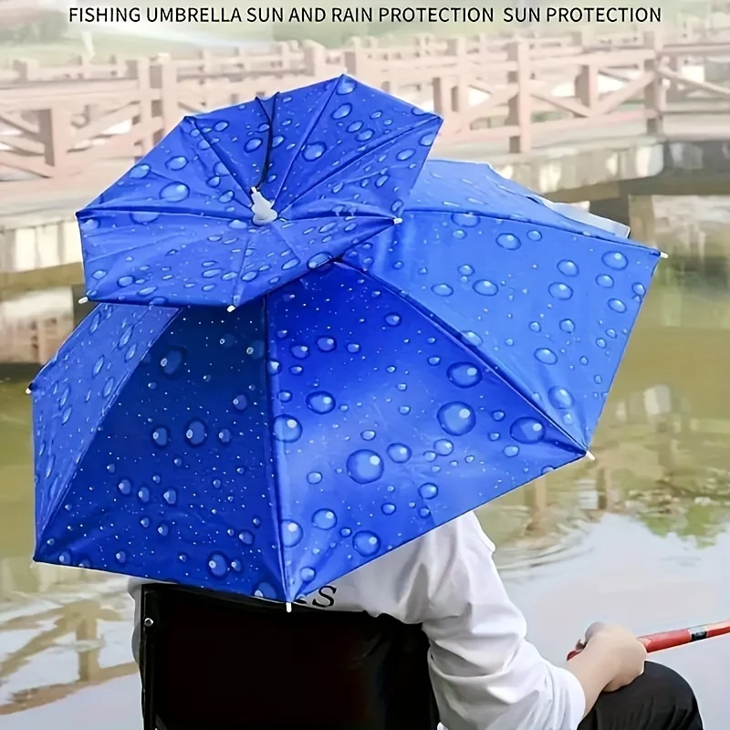 7-Rib 210T Pongee Fashionable Handsome Outdoor Umbrella Hat - Manual Open, Foldable, Rain and UV Protection for Fishing - Iron H