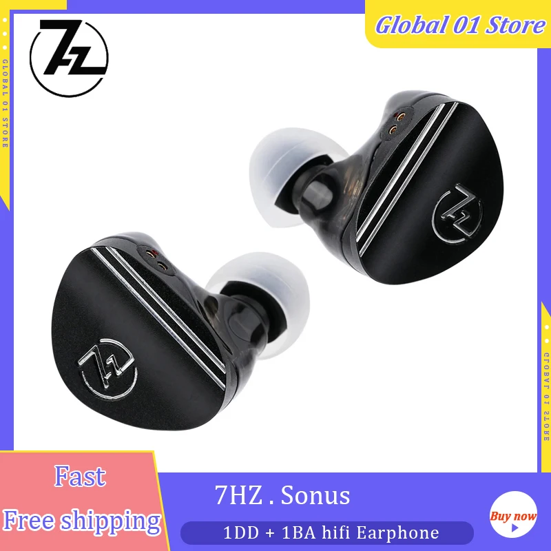 سماعات أذن Sonus HiFi سعة 7 هرتز 1DD + 1BA Hybrid IEM مع كابل OCC مطلي بالفضة عالي الجودة للموسيقي الصوتي