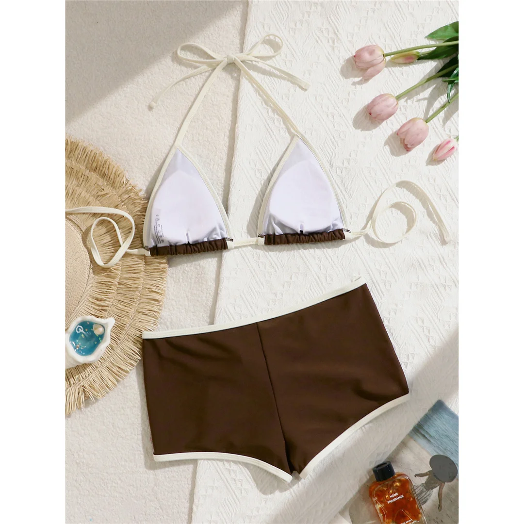 Sexy Splicing Neckholder-Shorts Bikini Damen Badeanzug Zweiteiliger Bikini-Set mit Polsterung Badebekleidung Badeanzug V8132 – Detail 7