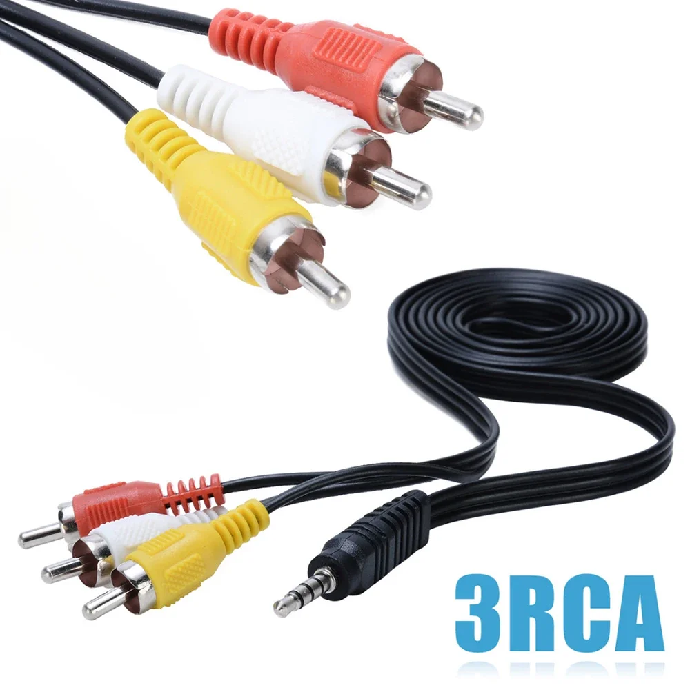 1M 3.5mm Jack To 3RCA Audio Video Cable AV Composite Cable Yellow White Red 3 RCA Male to Male Wire Cord for DVD TV Set-top Box