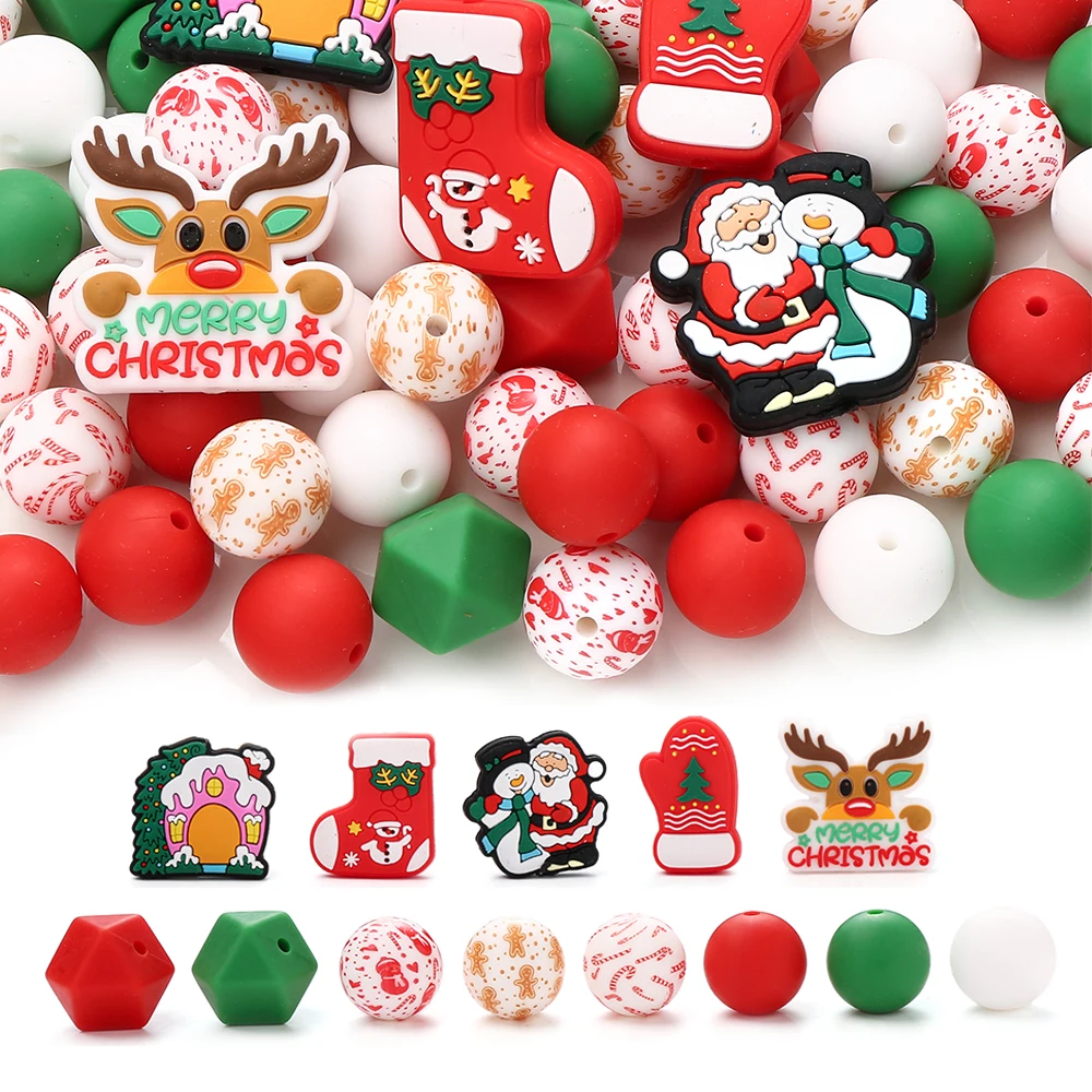 

60Pcs Baby Silicone Bead Christmas Teething Chew Bead Food Grade Teether Necklace Bpa Free Diy Jewelry Baby Teether Toy Pacifier