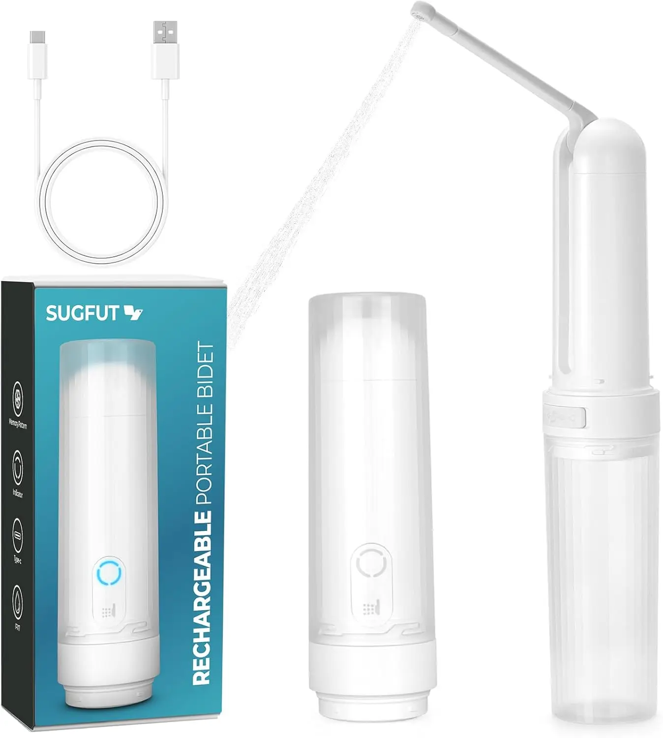 

Portable Bidet for Travel USB-C Rechargeable Travel Handheld 3 Pressure Options Portable Bidet for Women/Men High Pressure IPX7