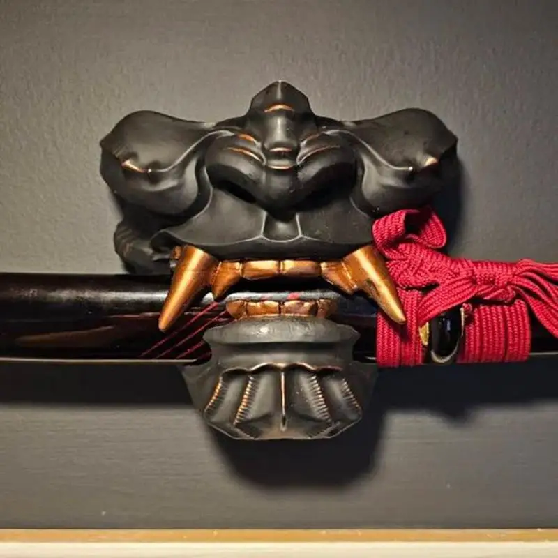 Oni Katana Mask Wall Holder Wall Mounted Rack Japanese Black SamuraiSword Display Stand Katana Support Wall Decor For Bedroom