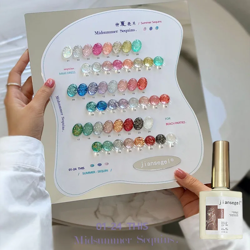 24 PCS /set Candy Color Gel Nail Polish Set, Glitter & Shimmer Soak Off Gel,  Party Wedding Daily Manicure