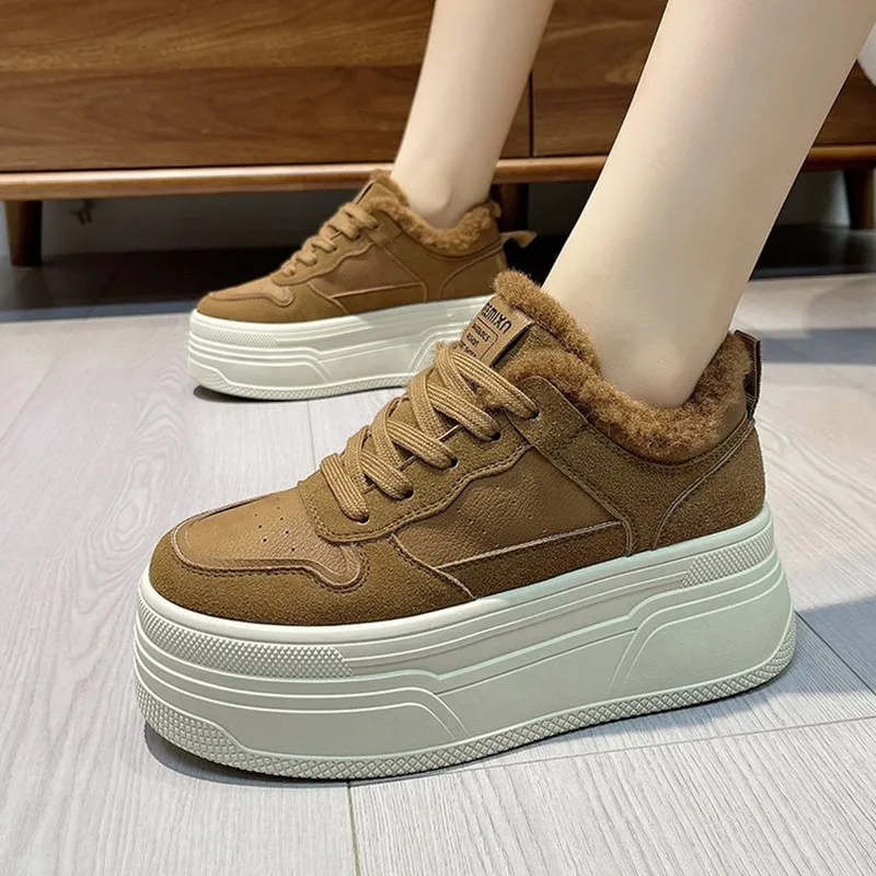 

Новая женская повседневная обувь на платформе 6 см, зимние зимние ботинки 2026, теплые хлопковые ботильоны на меховой подкладке на толстой подошве, роскошные кроссовки