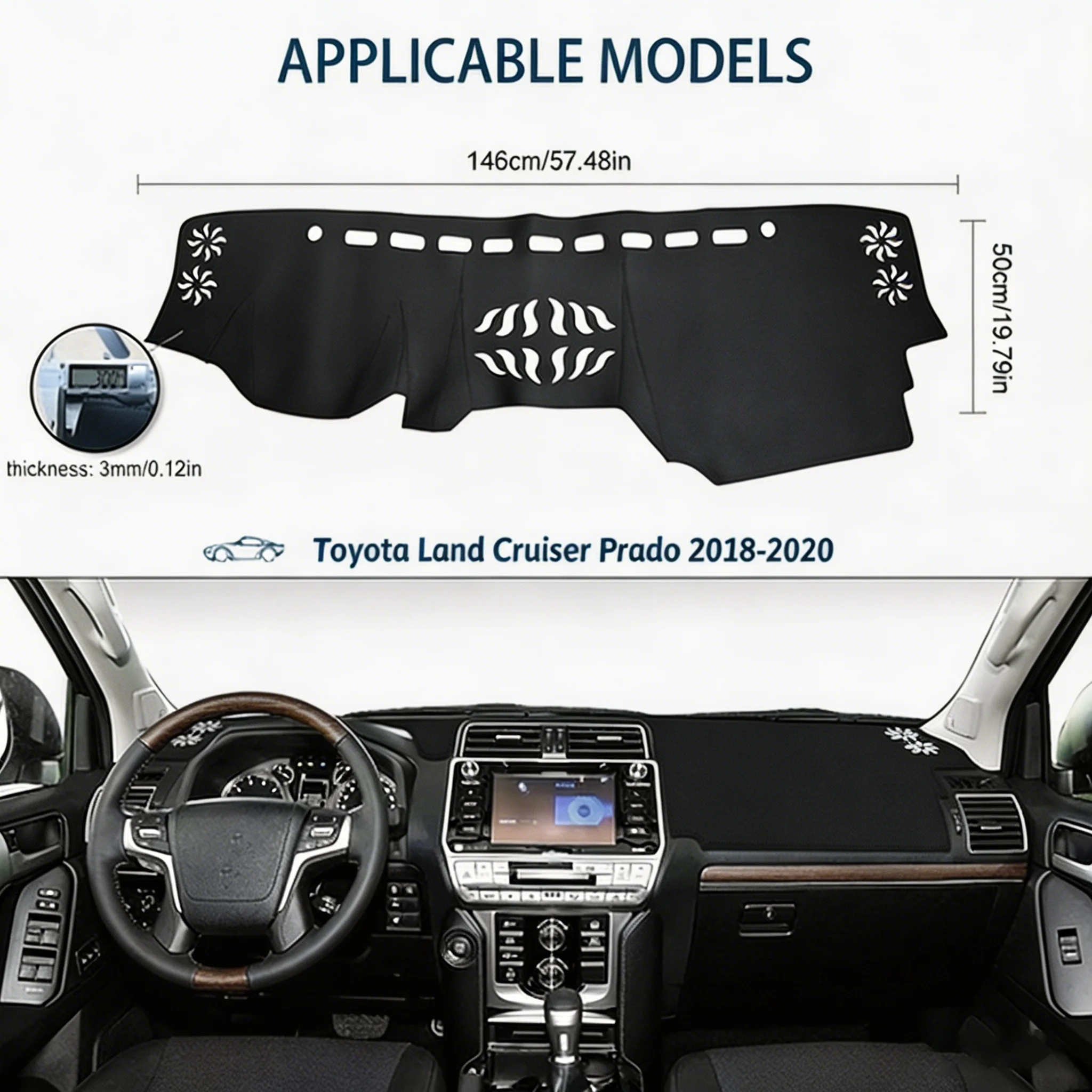 For Toyota Land Cruiser Prado 2018-2020 Breathable Car Dash Cover Mat-Reduce Sun Heat and Glare Avoid Light Pad