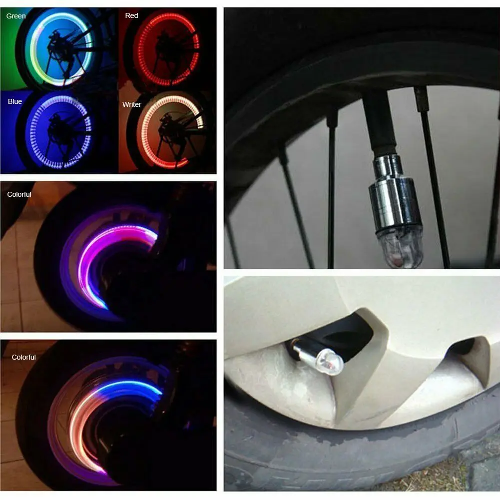10Pcs Car Bike Wheel Valve Light Flash LED Bike Light With Battery Outdoor Night Light Cool 4 Colors Mini