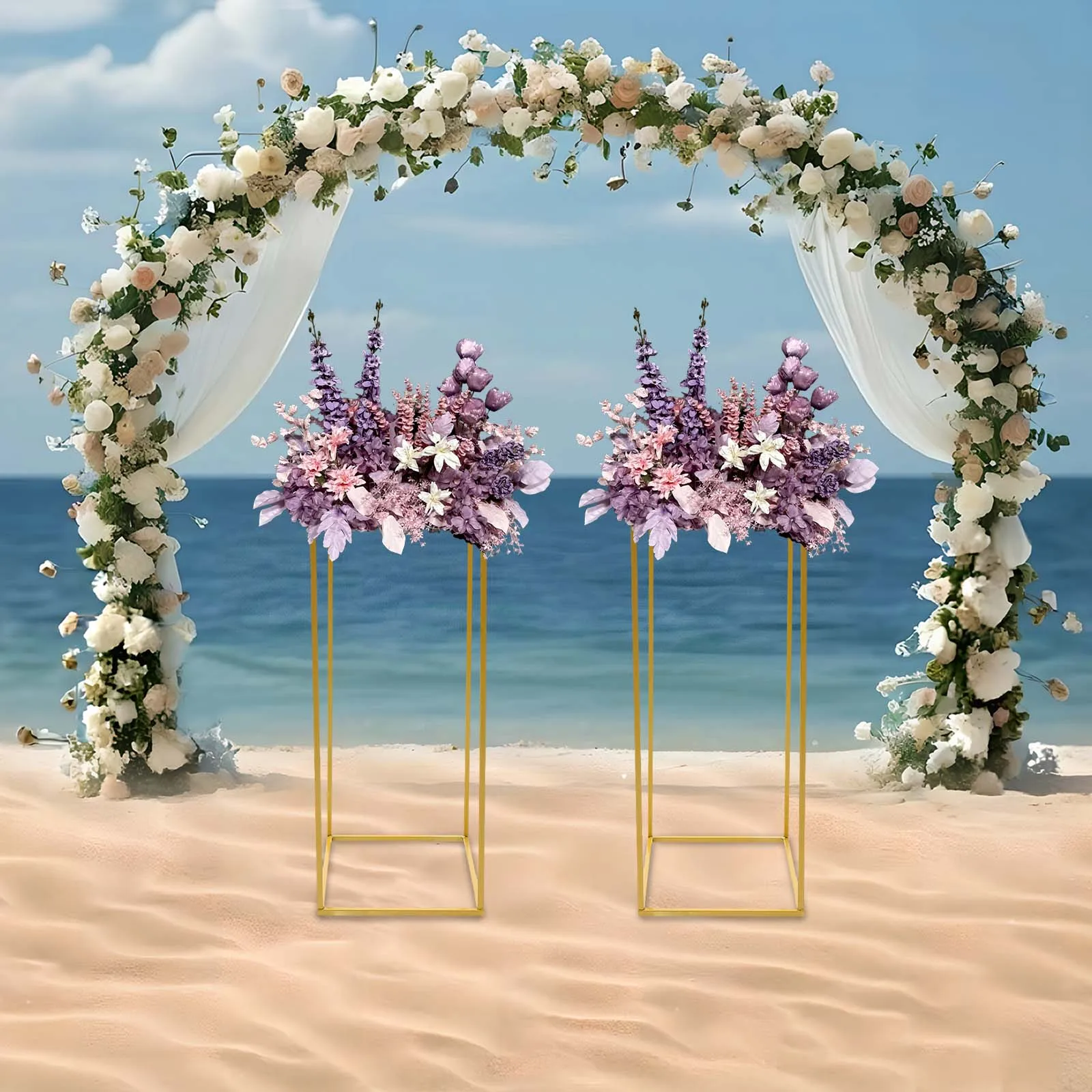 

2 Pieces 25*25*60cm Golden Wedding Flower Stand Banquet Guide Frame High Load-bearing Display Stand