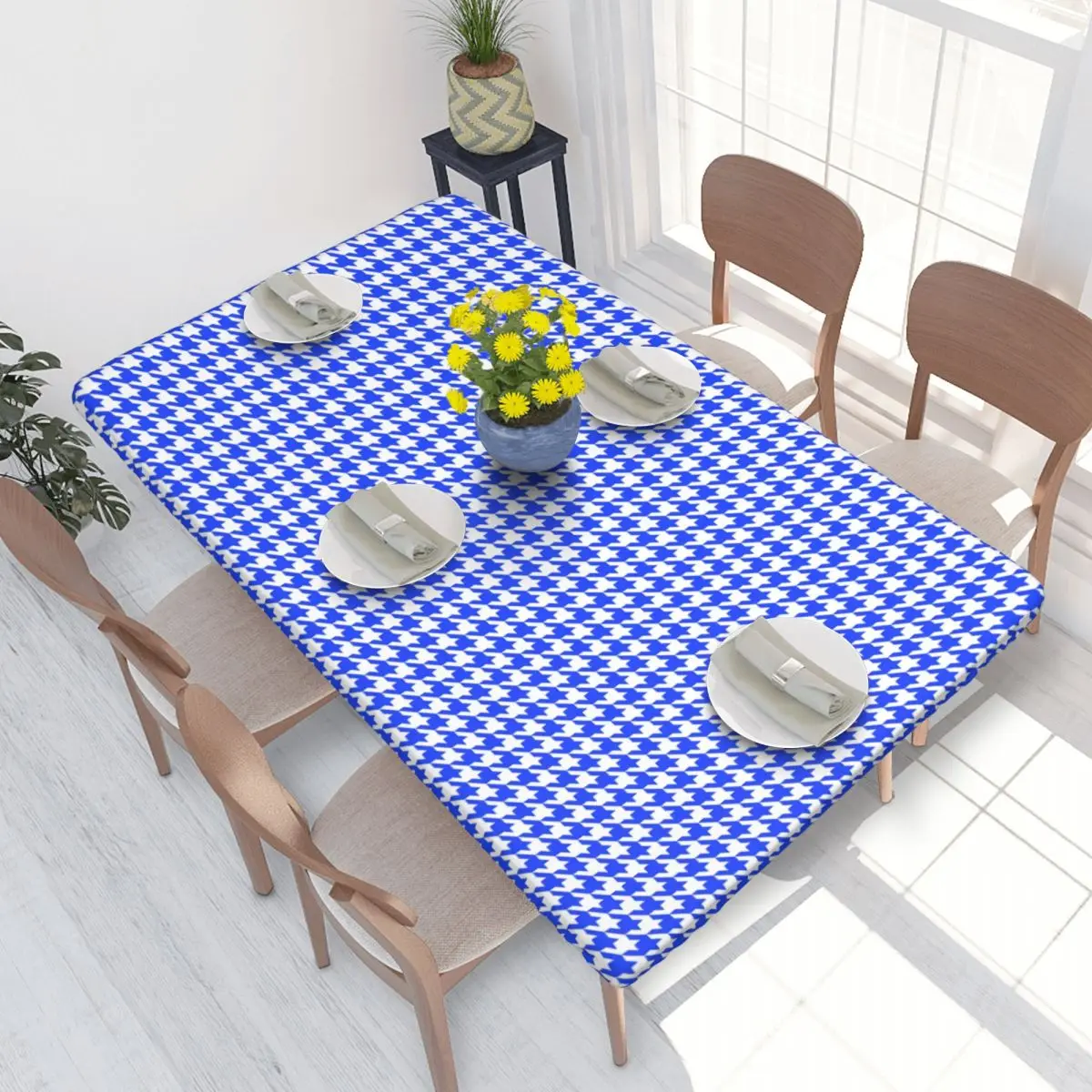 Custom Rectangular Oilproof Fashion Houndstooth Plaid Pattern Table Cover Morden Table Cloth 4FT Tablecloth for Dining