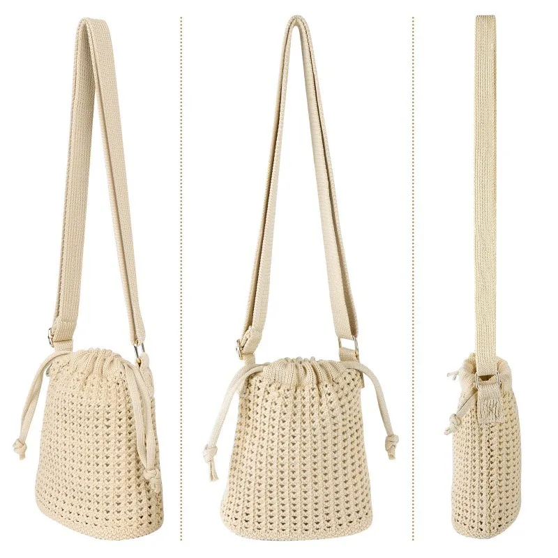 1pcs Women's Straw Crossbody Bag with Drawstring Shoulder Crossbody Bag Beach Shoulder Bag Portable Storage Bag
