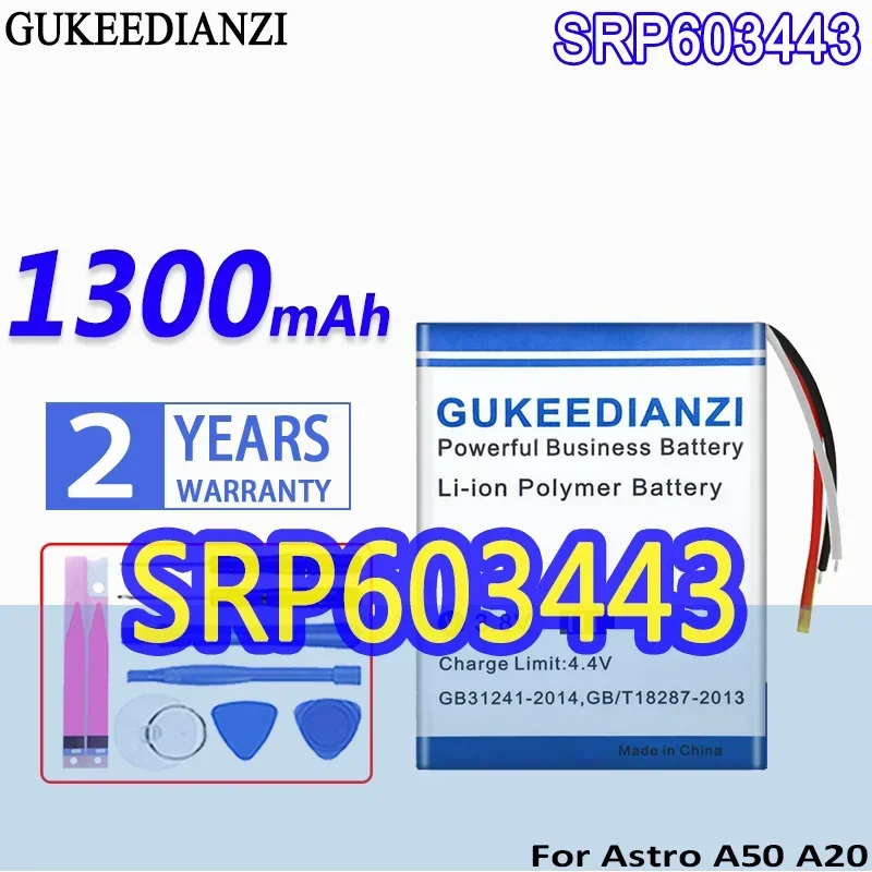 High Capacity GUKEEDIANZI Battery SRP603443 1300mAh For Astro A50 A20 Bateria