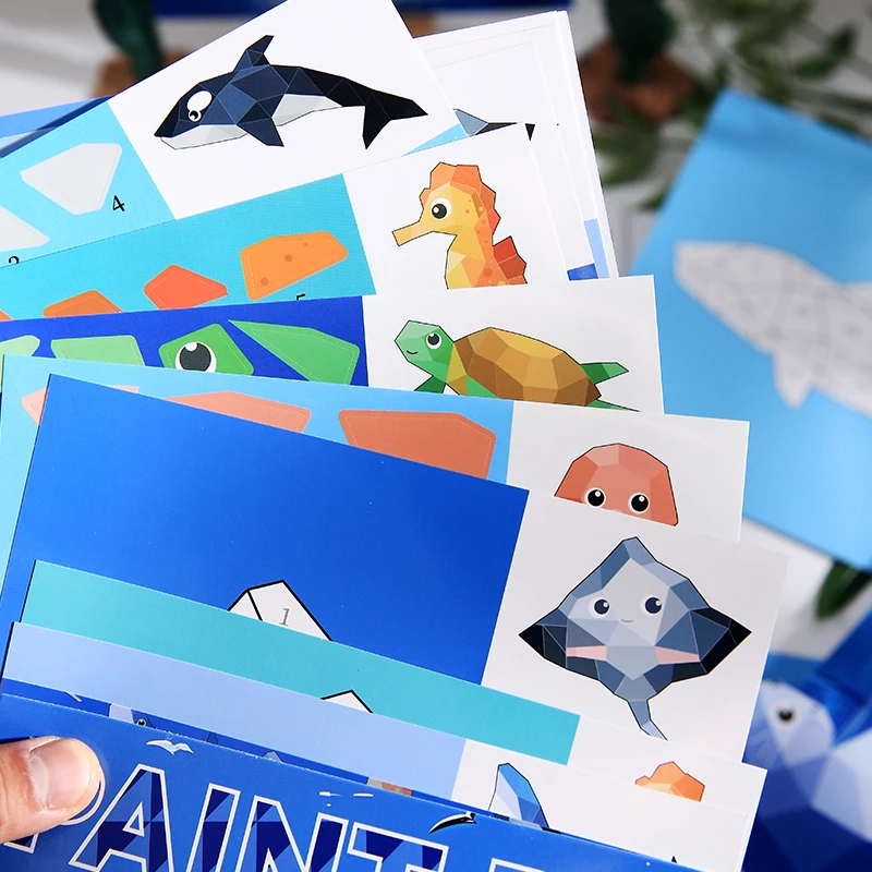2Style 15Pcs/book Land Animals and Sea Creatures Theme Sticker Book DIY Free Collage Puzzle Leisure Stickers