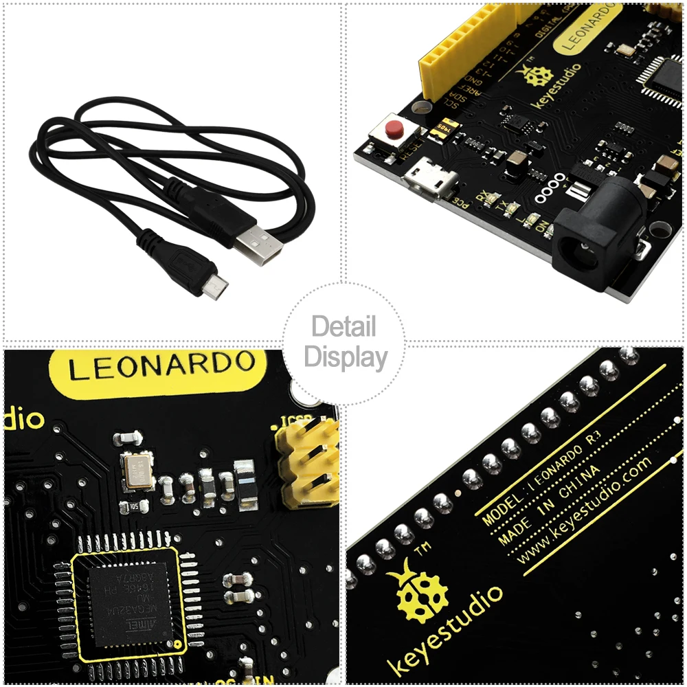 Keyestudio Leonardo R3 Microcontroller Original Atmega32u4 Development Board With  Micro USB Cable For Arduino DIY Starter Kit