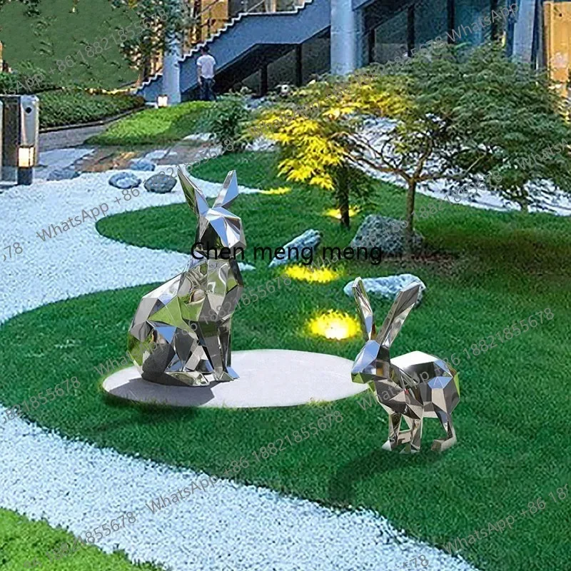 F150 Stainless Steel Geometric Rabbit Sculpture, Park, Garden, Corridor, Outdoor Media Center, Mirror Ornaments